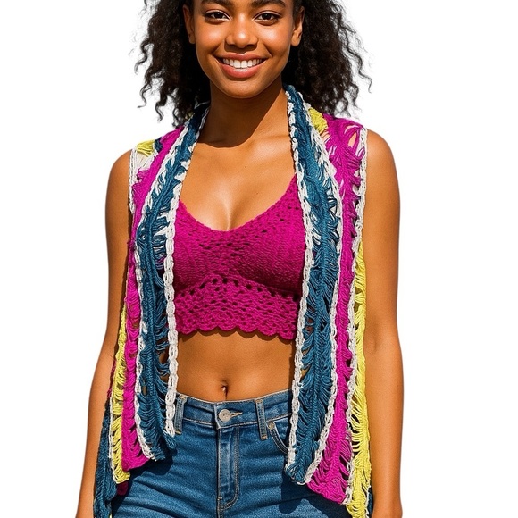 Umgee Sweaters - Umgee Small/Medium Colorful Crochet Cardigan Vest Boho Festival